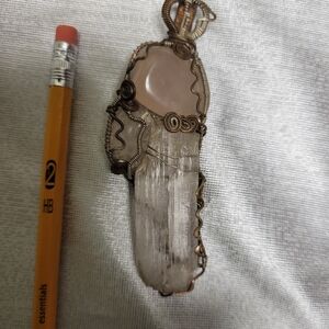 Rose Quartz and Crystal Wire Wrapped Pendant
